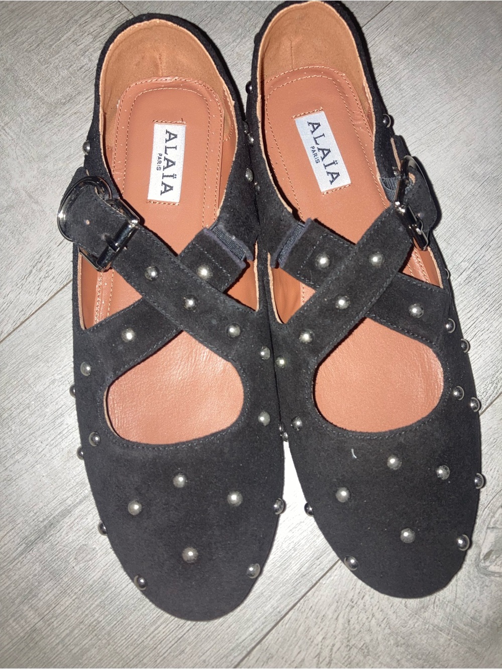 Alaïa Black Studded Suede Mary Jane Flats size 42